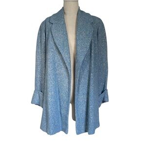 Vintage 1950s Lady Lucy Blue Wool Swing Coat Tweed Satin Lined Jacket